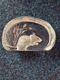Paperweight - Mats Jonasson reverse etched mouse lead crystal paperweight