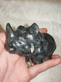 Natural Larvikite Carved Rhinoceros Statue 200g Black Labradorite Rhino Figurine