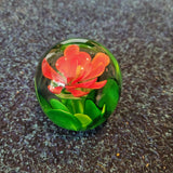 Red Flower Art Glass Paperweight Green Leaves Floral Design 380g #118