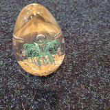 Green & Gold Art Glass Egg Paperweight Fountain Design Bubbles 375g #113