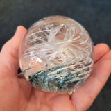 Teign Valley Glass TVG England Art Glass Paperweight White Blue Swirl 450g