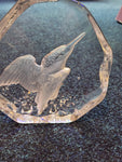 Paperweight - Mats Jonasson reverse etched kingfisher lead crystal paperweight