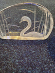 Paperweight - Mats Jonasson reverse etched swan lead crystal paperweight