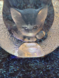 Paperweight - Mats Jonasson reverse etched cat face lead crystal paperweight