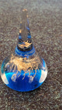Teardrop glass ring holder/ paperweight - Blue with gold design - unbranded