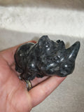 Natural Larvikite Carved Rhinoceros Statue 200g Black Labradorite Rhino Figurine