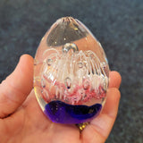 White Fountain Art Glass Egg Paperweight Purple Pink Bubble Design 380g #122