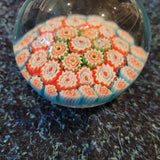 Millefiori Art Glass Paperweight Orange Blue Green Floral Canes 240g #21