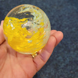 Yellow & White Swirl Art Glass Paperweight Central Bubble 415g 6cm #112