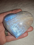 Natural Blue Flash Moonstone Heart Crystal Carving 106g Polished Palm Stone