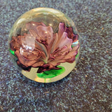 Purple Flower Art Glass Paperweight Green Leaves Floral Design 640g #117