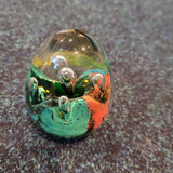 Multicolour Art Glass Egg Paperweight Green Orange Yellow Bubble Design 325g #114