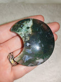 🌙 Dark Green Moss Agate Moon Face Carving - 50g approx