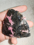 Natural Rhodonite Rough Freeform with Quartz 113g | Pink & Black Crystal Display Piece #4
