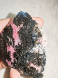 Natural Rhodonite Rough Freeform with Quartz 113g | Pink & Black Crystal Display Piece #4