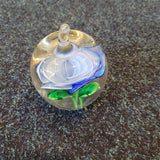 Blue Rose Flower Art Glass Apple Paperweight Green Leaves 520g #119