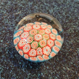 Millefiori Art Glass Paperweight Orange Blue Green Floral Canes 240g #21