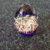 White Fountain Art Glass Egg Paperweight Purple Pink Bubble Design 380g #122