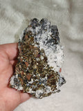 246g Natural Pyrite & Quartz Crystal Cluster – Metallic Cubic Pyrite Mineral Specimen