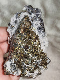 246g Natural Pyrite & Quartz Crystal Cluster – Metallic Cubic Pyrite Mineral Specimen