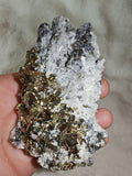 246g Natural Pyrite & Quartz Crystal Cluster – Metallic Cubic Pyrite Mineral Specimen