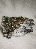 246g Natural Pyrite & Quartz Crystal Cluster – Metallic Cubic Pyrite Mineral Specimen