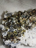 246g Natural Pyrite & Quartz Crystal Cluster – Metallic Cubic Pyrite Mineral Specimen