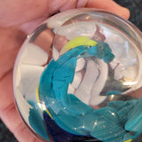 Wedgwood Abstract Swirl Art Glass Paperweight Turquoise White Yellow 630g Website description