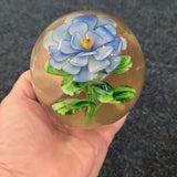 Vintage Lampwork Blue Flower Glass Paperweight Hand Blown Art Glass Floral Ornament 845g