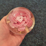 Vintage Pink Rose Lampwork Art Glass Paperweight Hand Blown Floral Glass Ornament 585g