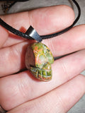 Unakite Skull Pendant Necklace | Genuine Carved Crystal Skull | Natural Green & Pink Gemstone | #116