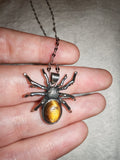Tiger's Eye Spider Pendant Necklace | Genuine Natural Crystal Spider | Golden Chatoyant Gemstone | #118