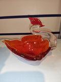 Vintage Murano Style Red & Clear Art Glass Swan Bowl Trinket Dish Ashtray