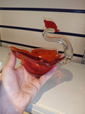 Vintage Murano Style Red & Clear Art Glass Swan Bowl Trinket Dish Ashtray