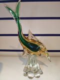 Vintage Murano Style Sommerso Green & Amber Art Glass Fish Sculpture Figurine