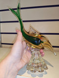 Vintage Murano Style Sommerso Green & Amber Art Glass Fish Sculpture Figurine