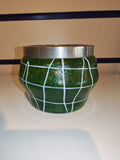 Vintage Green Art Glass Bowl White Metal Rim | Loetz Kralik Style | Emerald Green Decorative Glass