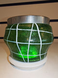 Vintage Green Art Glass Bowl White Metal Rim | Loetz Kralik Style | Emerald Green Decorative Glass