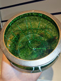 Vintage Green Art Glass Bowl White Metal Rim | Loetz Kralik Style | Emerald Green Decorative Glass