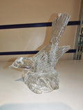 Vintage Clear Moulded Glass Songbird Ornament on Textured Base | 13cm | 200g