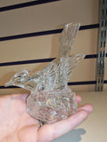 Vintage Clear Moulded Glass Songbird Ornament on Textured Base | 13cm | 200g