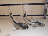 Vintage Clear Art Glass Shark Figurine | Heavy Hand Blown Marine Ornament | 2 sizes