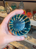 Signed Mdina Glass Blue & Amber Art Glass Paperweight #4 | Maltese Studio Glass | 405g