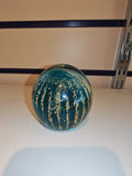 Signed Mdina Glass Blue & Amber Art Glass Paperweight #4 | Maltese Studio Glass | 405g