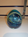 Large Signed Mdina Glass Blue Seascape Art Glass Paperweight / Egg | Maltese Studio Glass | 745g