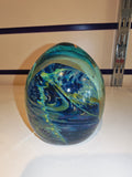 Large Signed Mdina Glass Blue Seascape Art Glass Paperweight / Egg | Maltese Studio Glass | 745g