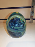 Large Signed Mdina Glass Blue Seascape Art Glass Paperweight / Egg | Maltese Studio Glass | 745g