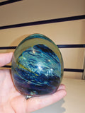 Large Signed Mdina Glass Blue Seascape Art Glass Paperweight / Egg | Maltese Studio Glass | 745g