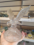 Vintage Clear Crystal Flying Eagle Sculpture on Rocky Base | Cristal d'Arques Style | 19.5cm