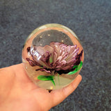 Purple Flower Art Glass Paperweight Green Leaves Floral Design 640g #117